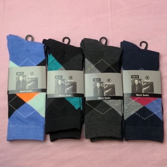 National Mill 4 Pairs Men's Argyle Colorful Socks size 10-13 - Picture 1 of 4
